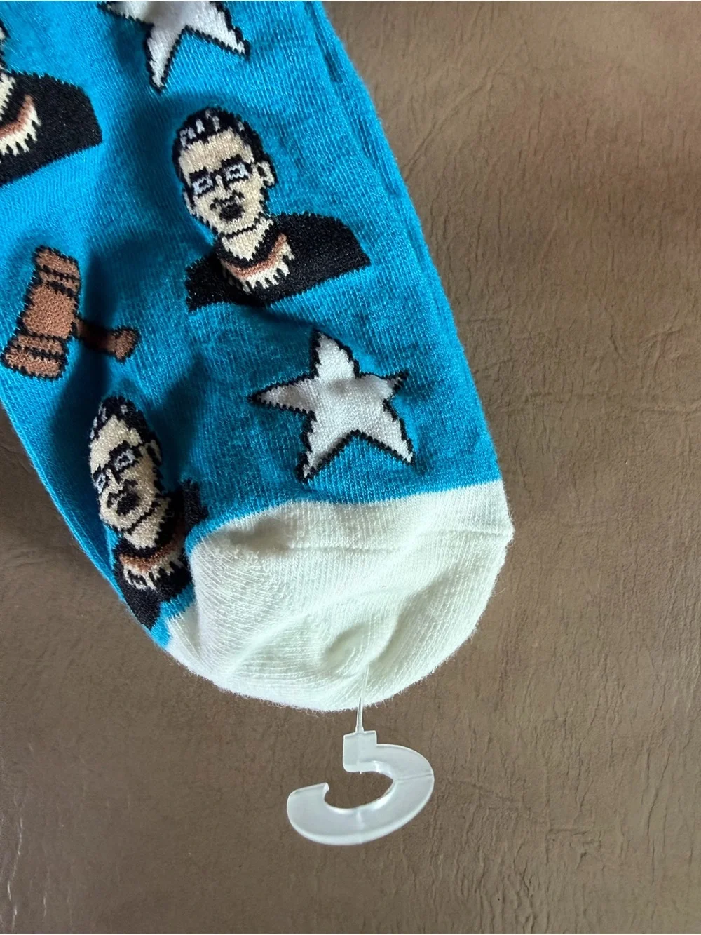 Ruth Bader Ginsburg Blue Novelty Crew Socks with Gavel & Star Pattern Adult Size